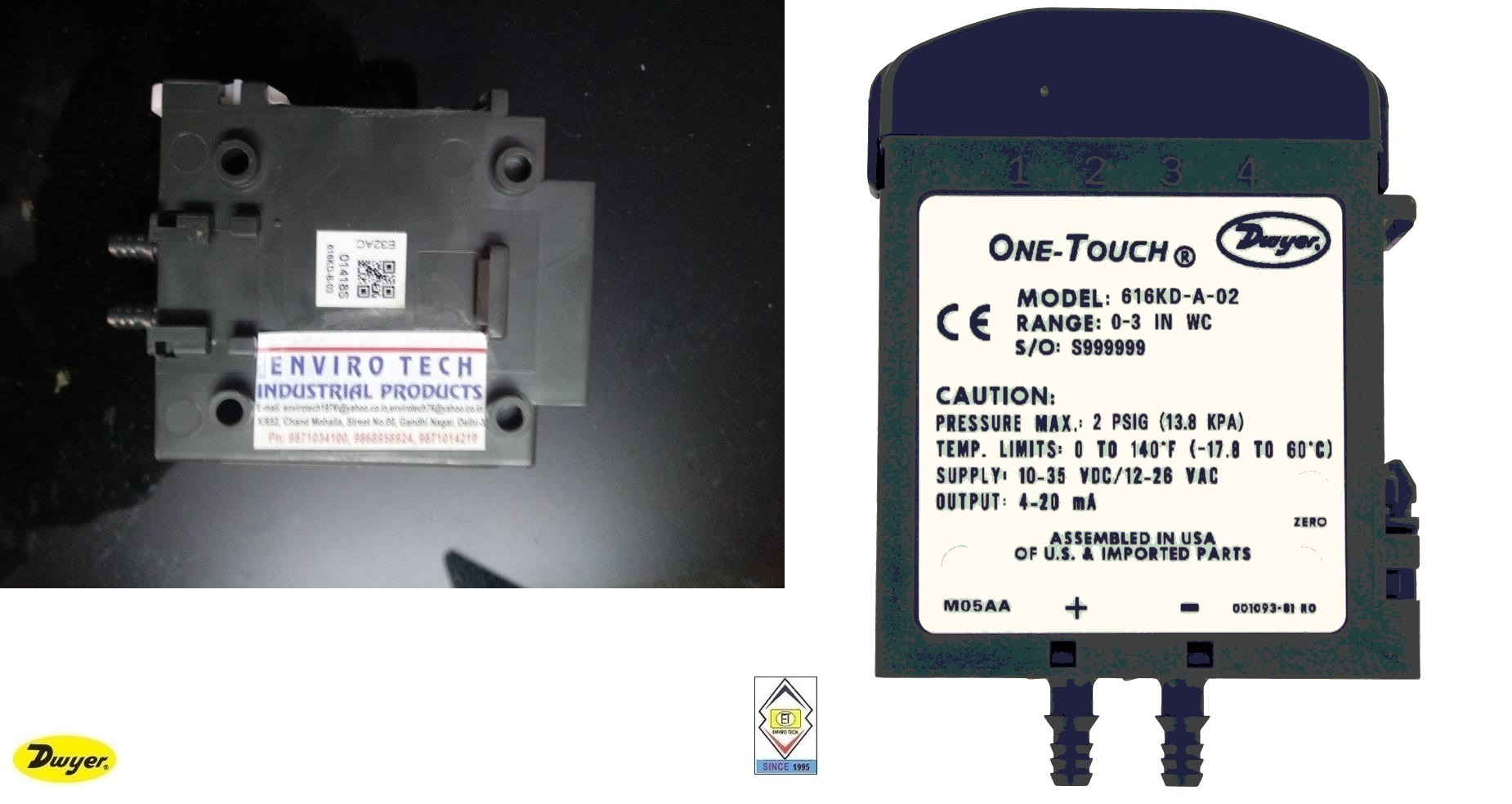 Dwyer 616kd-b-10 Differential Pressure Transmitter Accuracy: +/- 1.0% Fs %