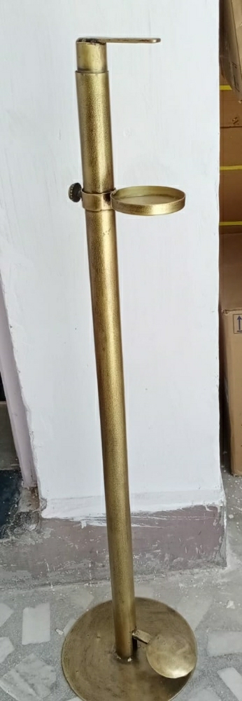 Pedestal Operated Sanitizer Dispenser - Iron Construction, 10x10x46 Inches, Golden Finish | Foot Operated, Round Shape, 4kg Weight