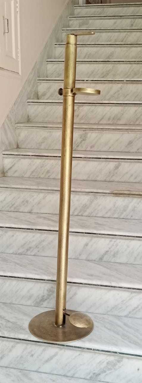 Pedestal Operated Sanitizer Dispenser - Iron Construction, 10x10x46 Inches, Golden Finish | Foot Operated, Round Shape, 4kg Weight