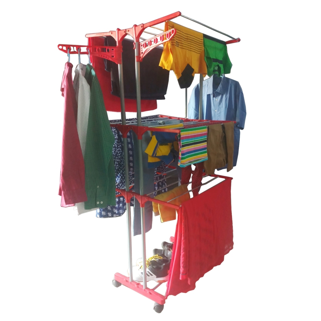 Multi Colors 2 Pole 3 Layer Cloth Drying Stand