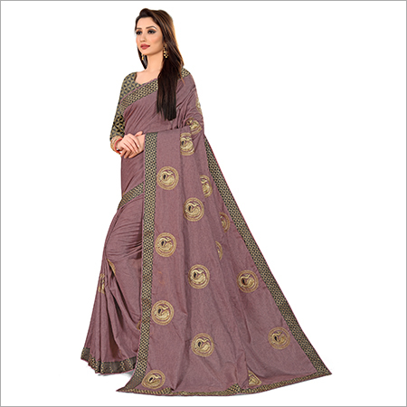 Manipuri Silk Saree - Georgette Material, Hand Embroidered Peacock Design, Matching Blouse Included, Geometrical Border Patterns