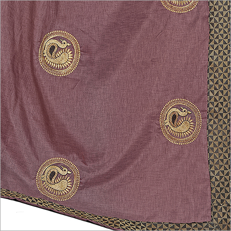 Manipuri Silk Saree - Georgette Material, Hand Embroidered Peacock Design, Matching Blouse Included, Geometrical Border Patterns