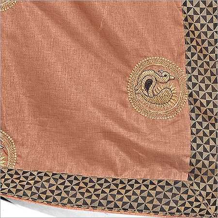 Bhagalpuri Silk Saree - Georgette Material | Lightweight Design With Handmade Peacock Embroidery & Geometric Narrow Border