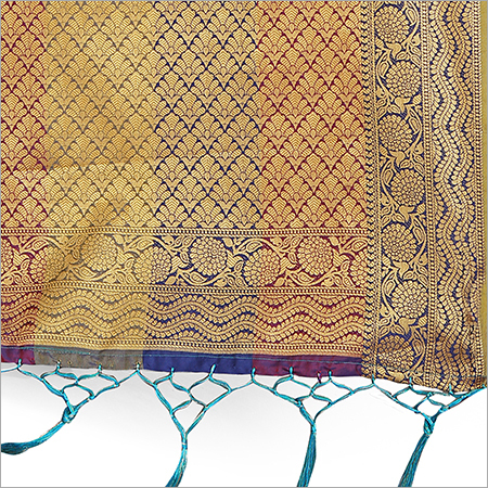 Banaras Weaved Saree - Georgette Fabric, Golden Zari Heavy Embroidery, Glossy Surface With Geometric Design
