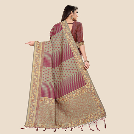 Chanderi Silk Saree - Georgette Material | Elegant Embroidery Border, Printed Design, Lightweight, Easy To Care, Breathable Fabric