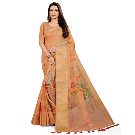 Linen Silk Saree - Georgette Material | Elegant Draping, Soft Texture, Versatile Styling for Any Occasion