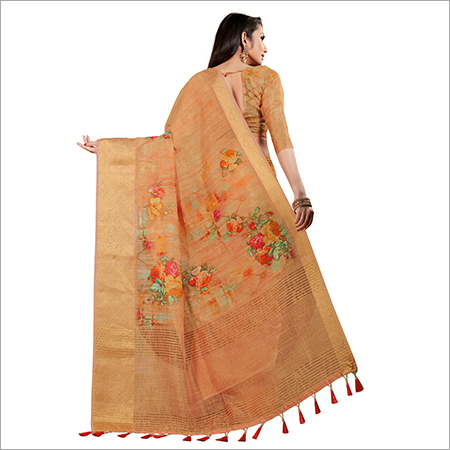 Linen Silk Saree - Georgette Material | Elegant Draping, Soft Texture, Versatile Styling For Any Occasion