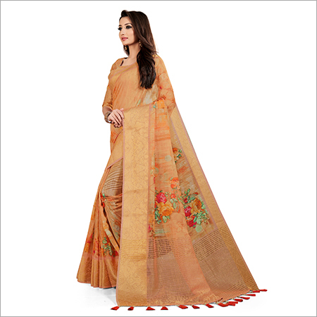 Linen Silk Saree - Georgette Material | Elegant Draping, Soft Texture, Versatile Styling For Any Occasion