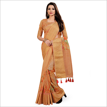 Linen Silk Saree - Georgette Material | Elegant Draping, Soft Texture, Versatile Styling For Any Occasion