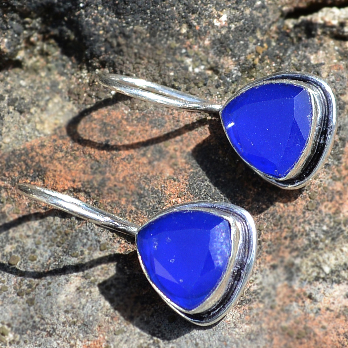 Silver Lapis Stone Earring - 1.1x2.2 Cm Size, 10x10 Mm Stone Size, Back Lock Design | Sterling Silver, Women's Stud Earrings For Anniversary, Engagement, Gift, Party, Wedding