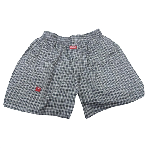 Mens Boxer Shorts - Cotton, Medium Size, 14 inches Length, Blue Checked Pattern | Comfortable Loose Fit, Stylish Design for Everyday Use