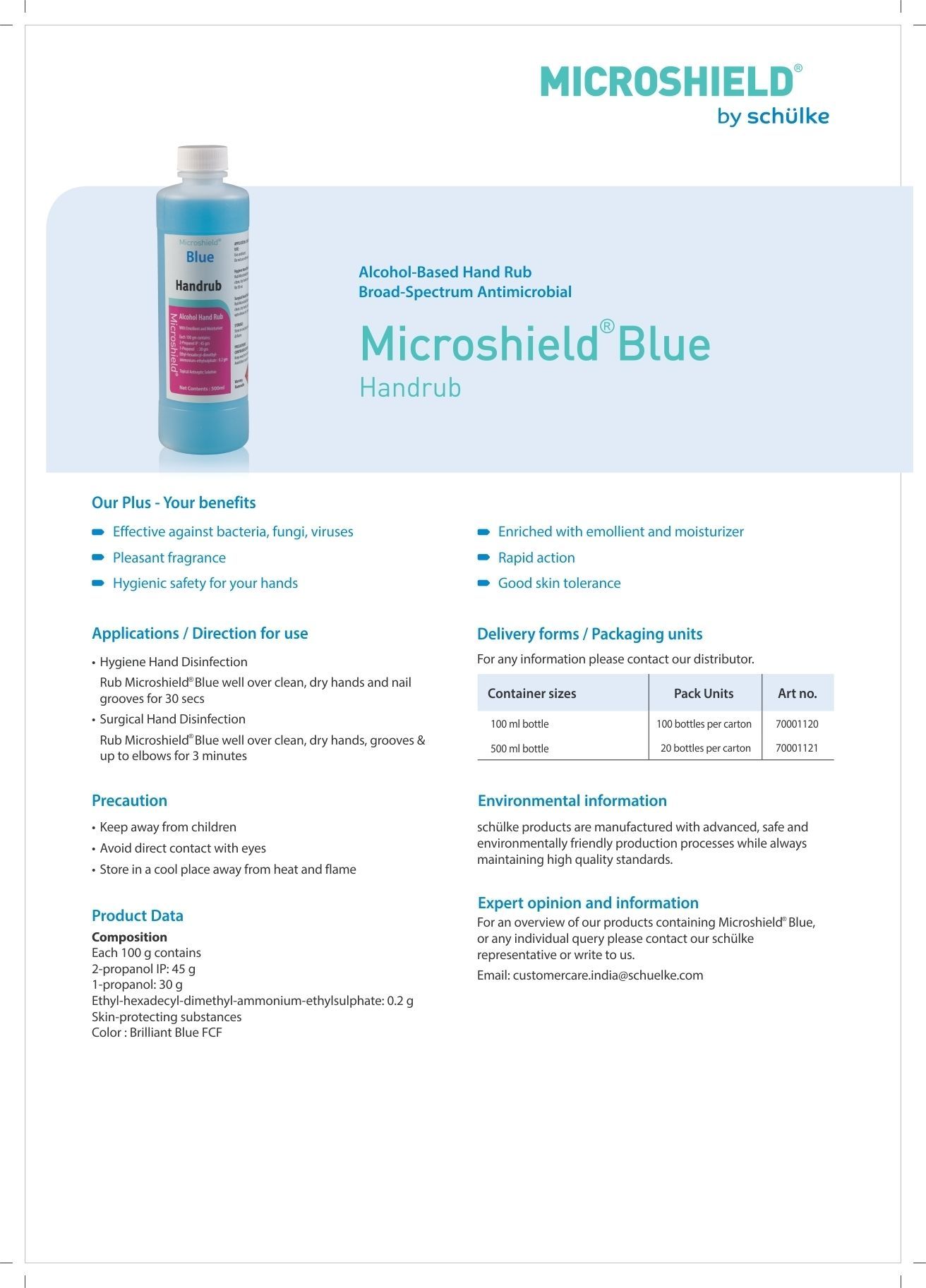70% Ipa With Skin Protecting Substance Microshield Blue Hand Rub