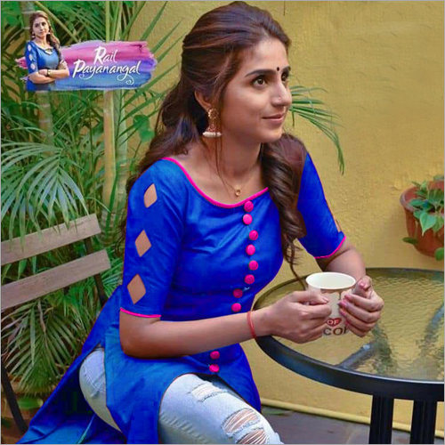 Ladies Fancy Kurti - Cotton Blend, L, M, Xl, Xxl, Green | Trendy Party Wear, Casual, Ethnic, Short Sleeve, Washable, Quick Dry