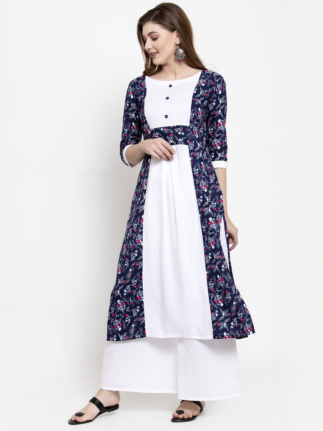 Blue White Rayon Printed Kurtis With Plazzo