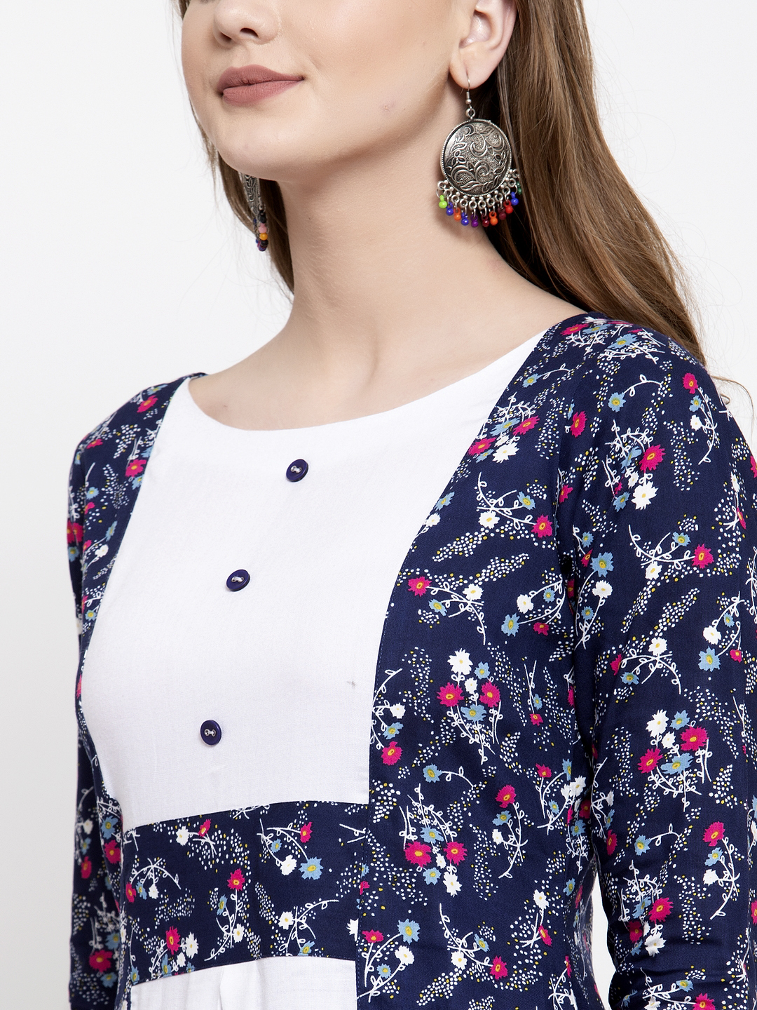 Blue White Rayon Printed Kurtis With Plazzo