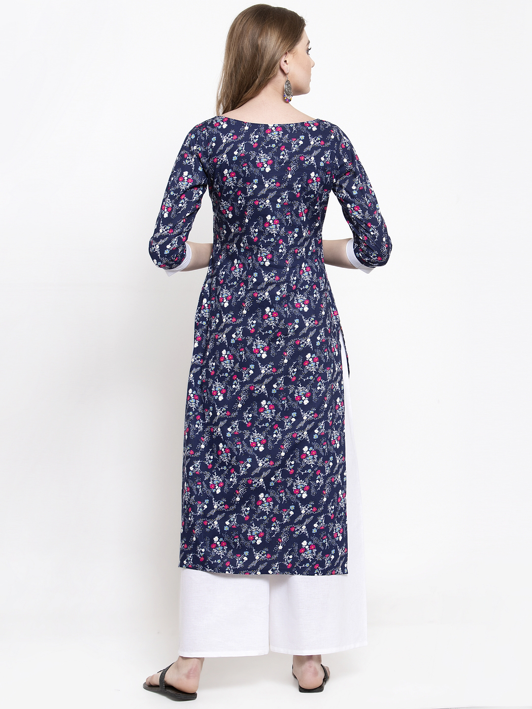 Blue White Rayon Printed Kurtis With Plazzo