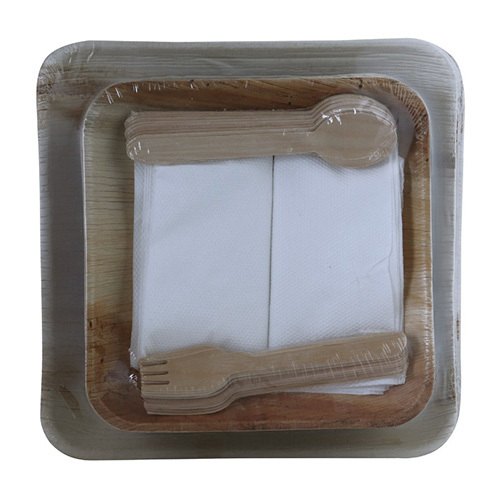 Square Areca Leaf Plate with Spoon Set