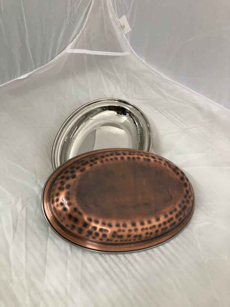 Oval Dish Steel Copper Antique Hammered