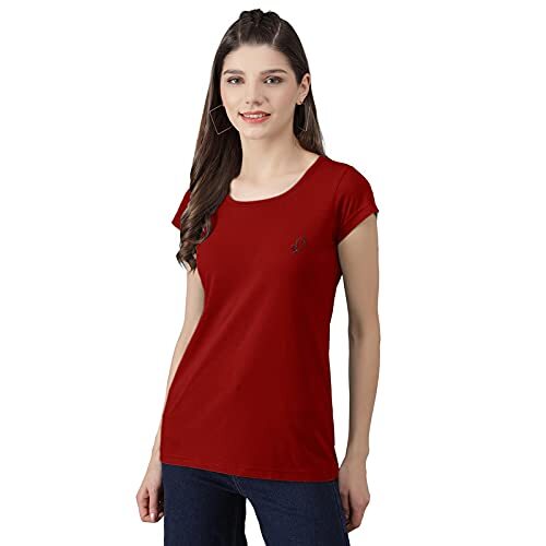 Women's T-Shirts - Cotton Blend, XS-XXL, Maroon | Short Sleeve, Round Neck, Ideal for School Uniforms and Casual Wear