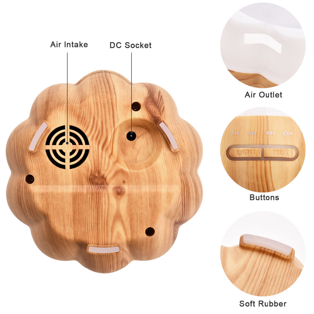 Aroma Essential Oil Diffuser - 400ml Ultrasonic Humidifier, Black & Wood Grain Finish | Aromatherapy, Mist Output 600ml/day, 30ml/h Capacity, Tabletop Use, Night Light, Manual Humidity Control