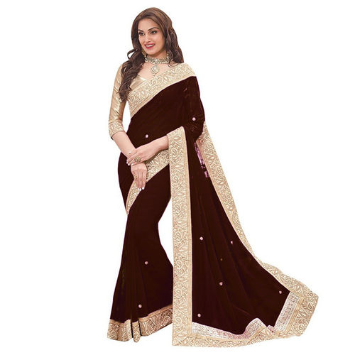 Party Wear Brown Patta Saree