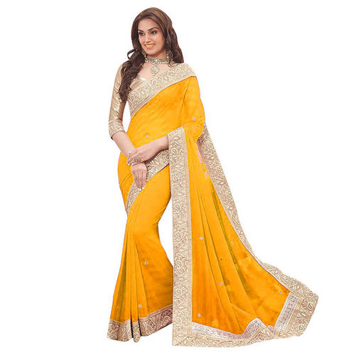 Party Wear Yellow Patta Saree