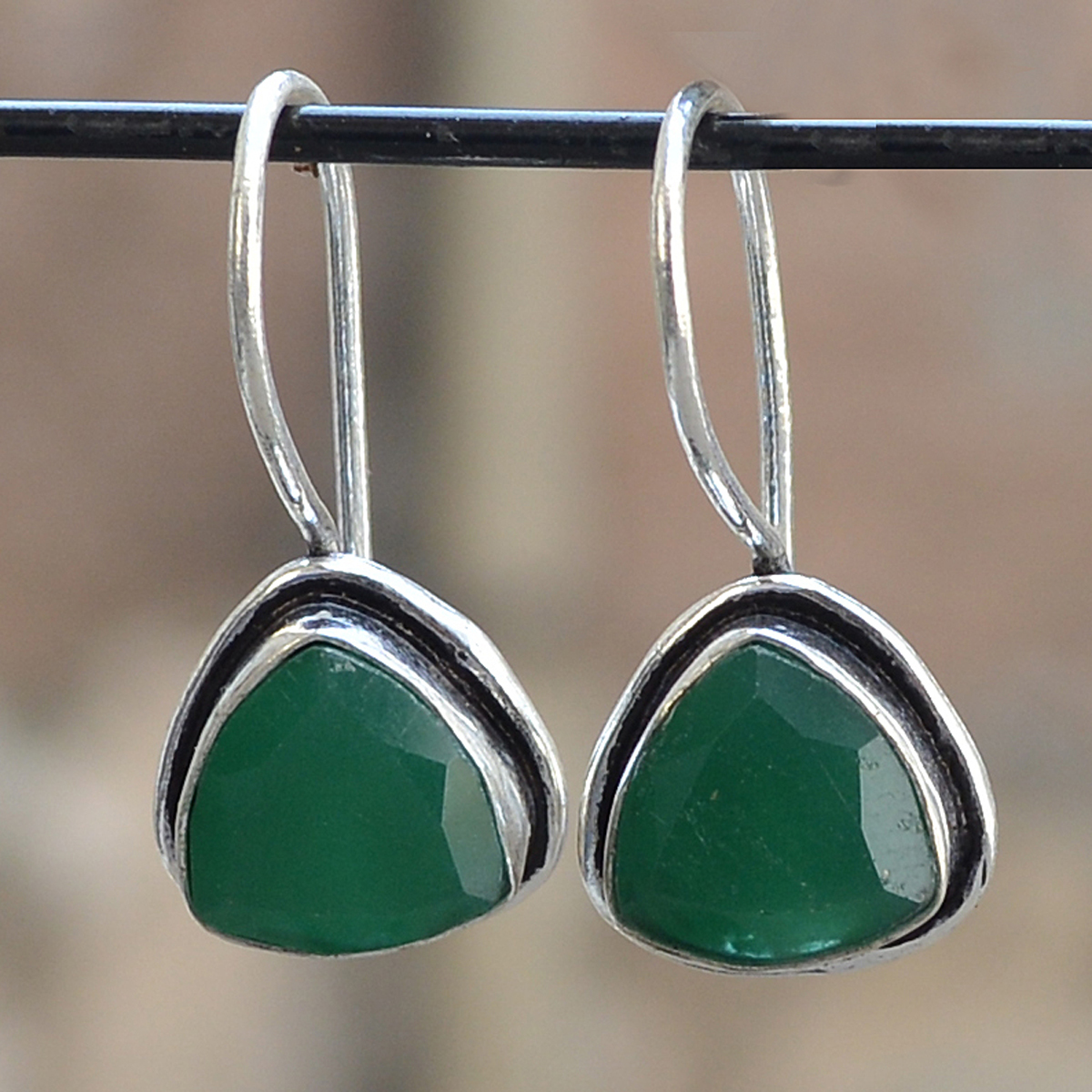Green Onyx Earring Pg-122599 - 1.1x2.2 Inch Sterling Silver Dangle Earrings, Perfect For Anniversary, Engagement, Gift, Wedding Celebrations