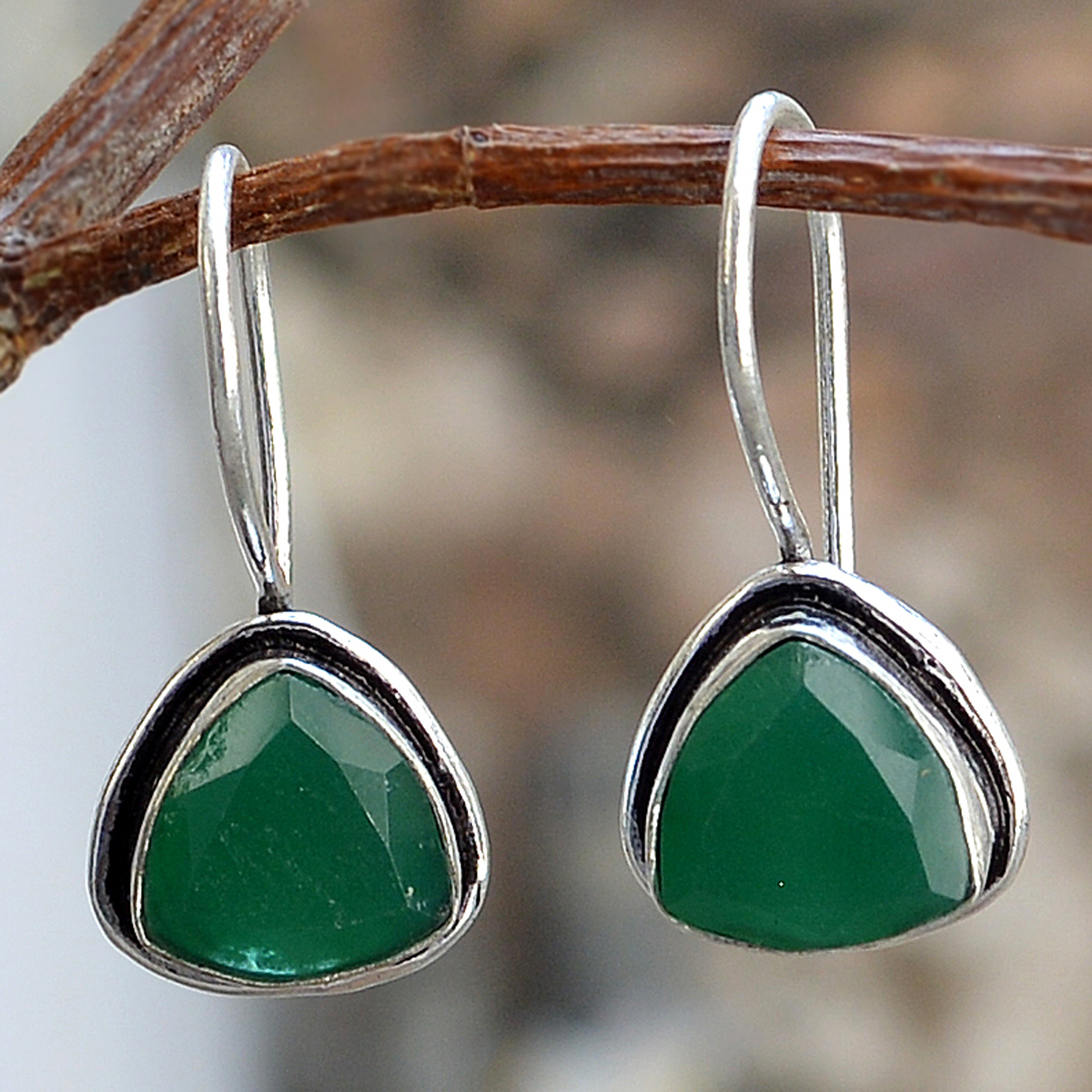 Green Onyx Earring Pg-122599 - 1.1x2.2 Inch Sterling Silver Dangle Earrings, Perfect For Anniversary, Engagement, Gift, Wedding Celebrations