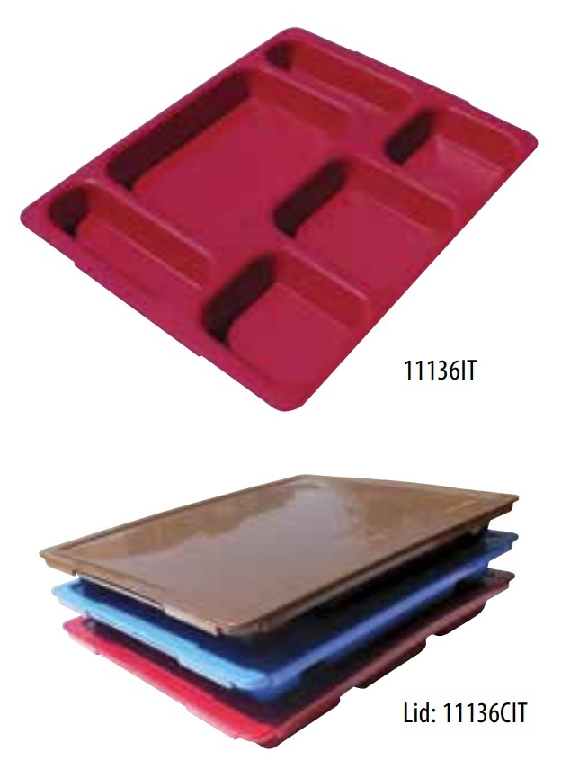 Red Green Brown Blue Cambro Pp Bento Box 6 Compartment Fast Food Tray With Lid