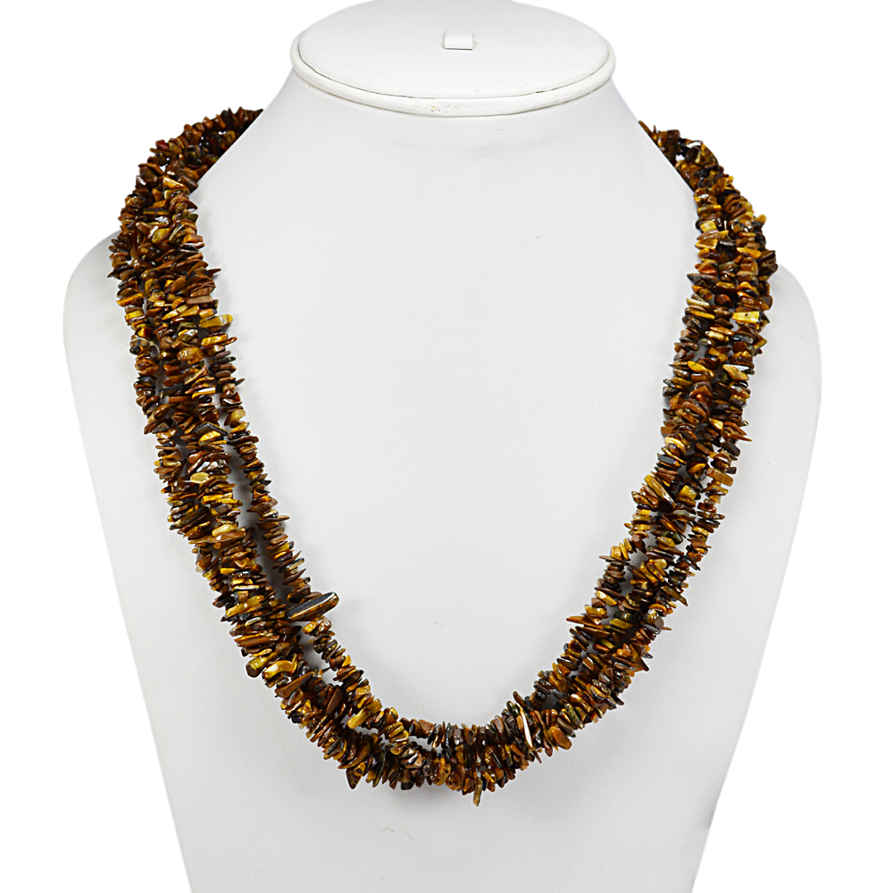 Tiger Eye Gemstone Chips Necklace Pg-131502 Size: 2.5x54.7