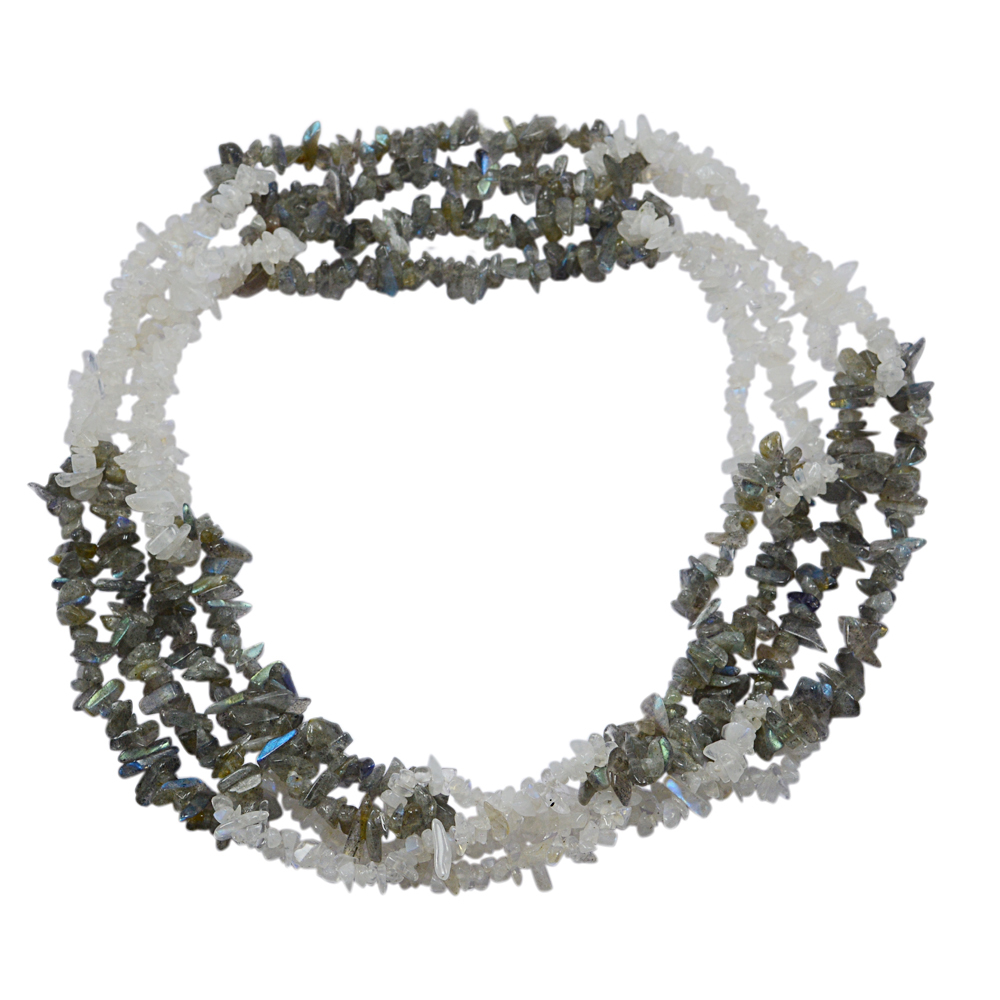 Labradorite & Rainbow Moonstone Gemstone Chips Necklace Pg-131543 Size: 1.8x78.8