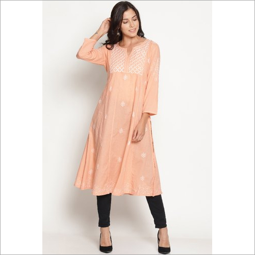 Hand Embroidered Lucknowi Chikankari Long Kurti
