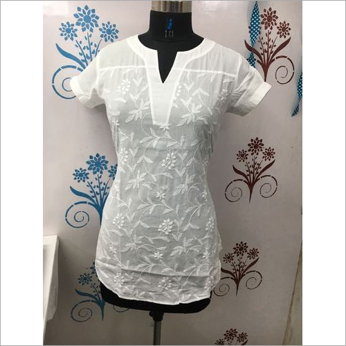 Hand Embroidered Chikan Lucknowi White Short Top