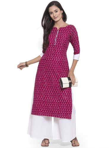 Breathable Pink Soft Rayon Printed Kurtis With Palazzo