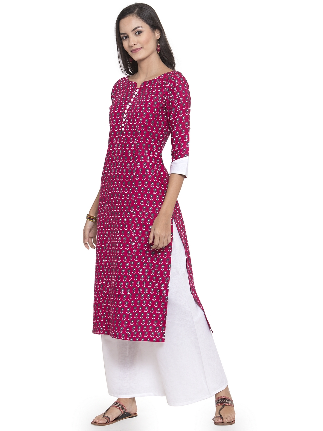 Breathable Pink Soft Rayon Printed Kurtis With Palazzo