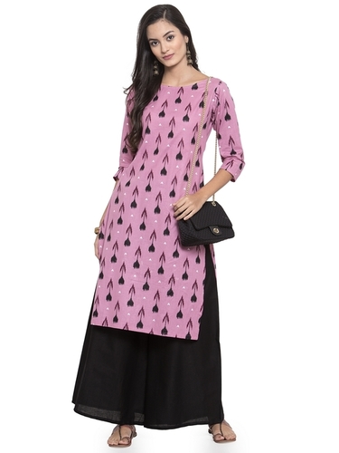 Cool Pass Printed Cotton Kurtis With Black Palazzo