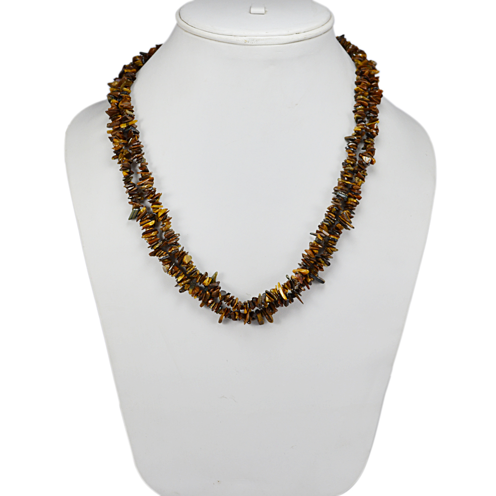 Tiger Eye Gemstone Chips Necklace Pg-131562 Size: 2.1x51.3