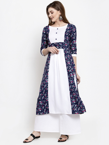 Multicolour Rayon Printed Kurta With Palazzo Set