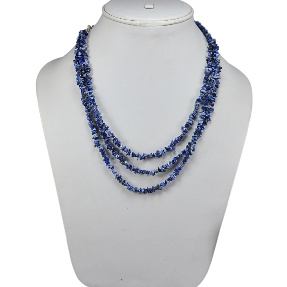 Sodalite Gemstone Chips Necklace - Sterling Silver 1.5x48.3 Inches | Free Size Unique Jewelry