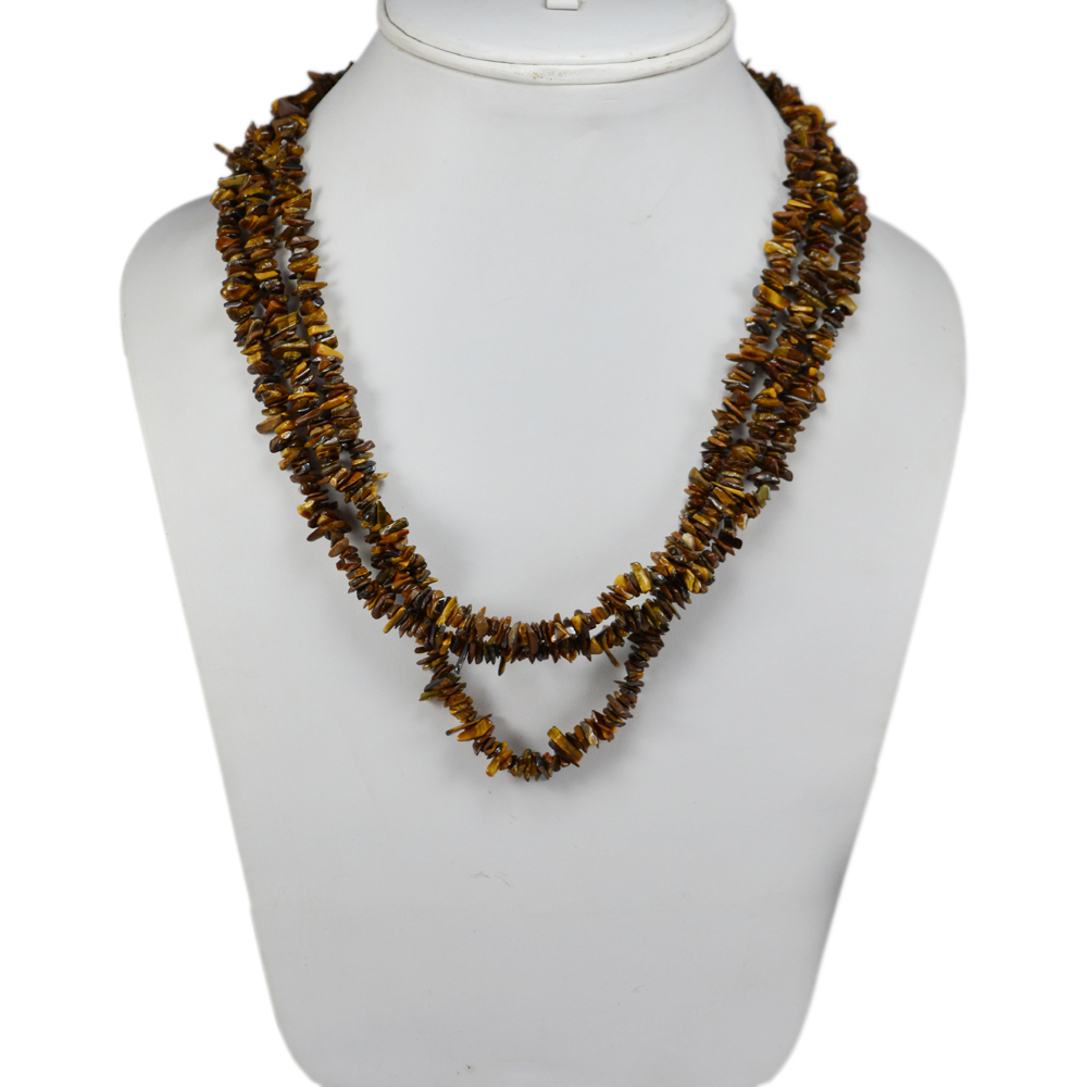 Tiger Eye Gemstone Chips Necklace Pg-131572 Size: 2.3x50.6