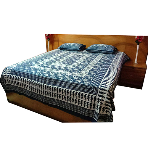 Blue And White Base Single Bed Jaipuri Print Indigo Bed Sheet