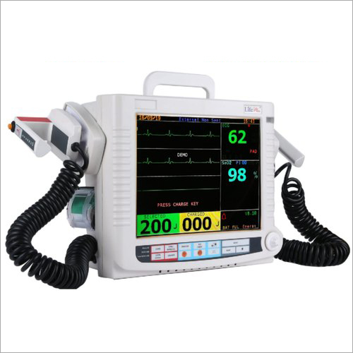 Biphasic Defibrillator - Abs Material, 14x14x18 Cm, White | Lcd Display, Battery Backup, 200j For Adult & Pediatric, Portable Operation