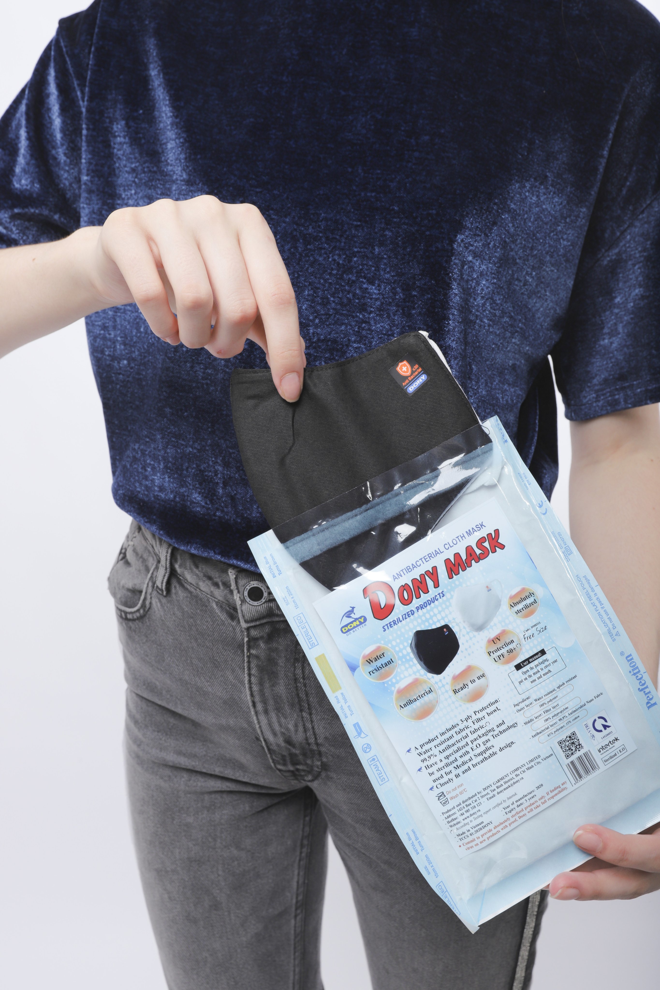 Dony Mask - 3 Layer Antibacterial Fabric, Water Resistant & Breathable With 99.9% Antimicrobial Protection