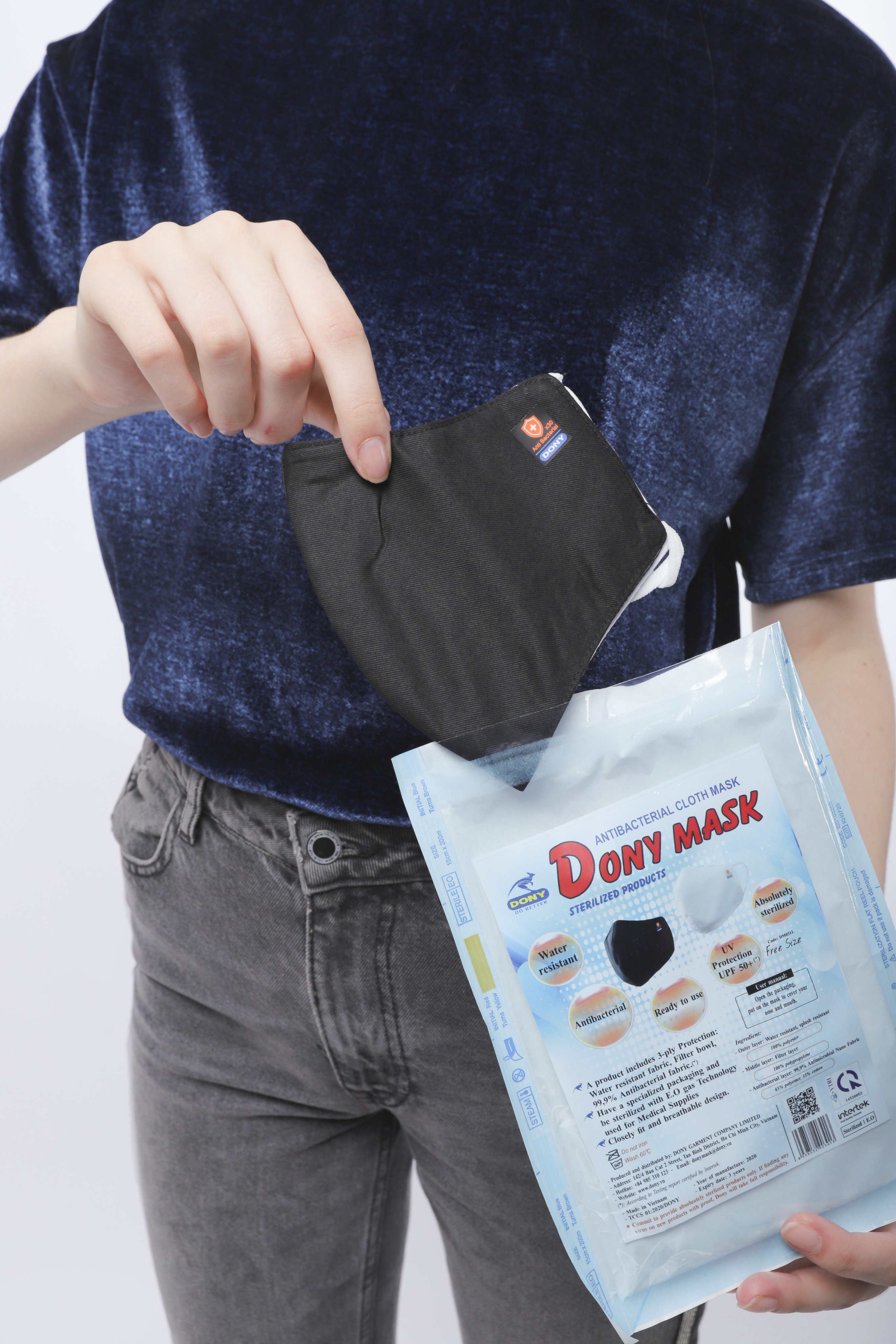 Dony Mask - 3 Layer Antibacterial Fabric, Water Resistant & Breathable With 99.9% Antimicrobial Protection