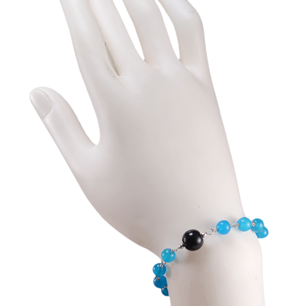 Blue Quartz & Black Onyx Gemstone Beads Bracelet - 0.9x21.8 Cm Size Sterling Silver Accents Stylish And Elegant Design