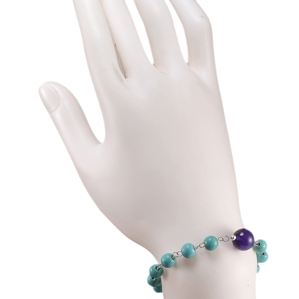 Turquoise & Amethyst Gemstone Beads Bracelet Pg-131595 Size: 1x22.3