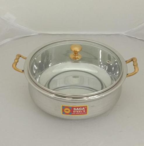 कांच के ढक्कन के साथ रॉयल हांडी स्टील