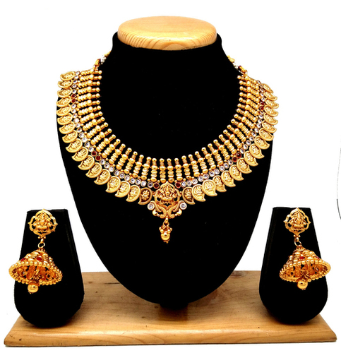 Traditional Design Temple Jewellery Necklace Set - Gold Plated , Elegant Necklaces with Intricate Detailing and Timeless Appeal