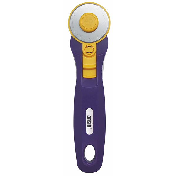Rotary Cutter - Stainless Steel, 45mm Blade | Lockable Blade, Lightweight Plastic Handle, Purple Color, 10cm Handle Length, 100g Weight