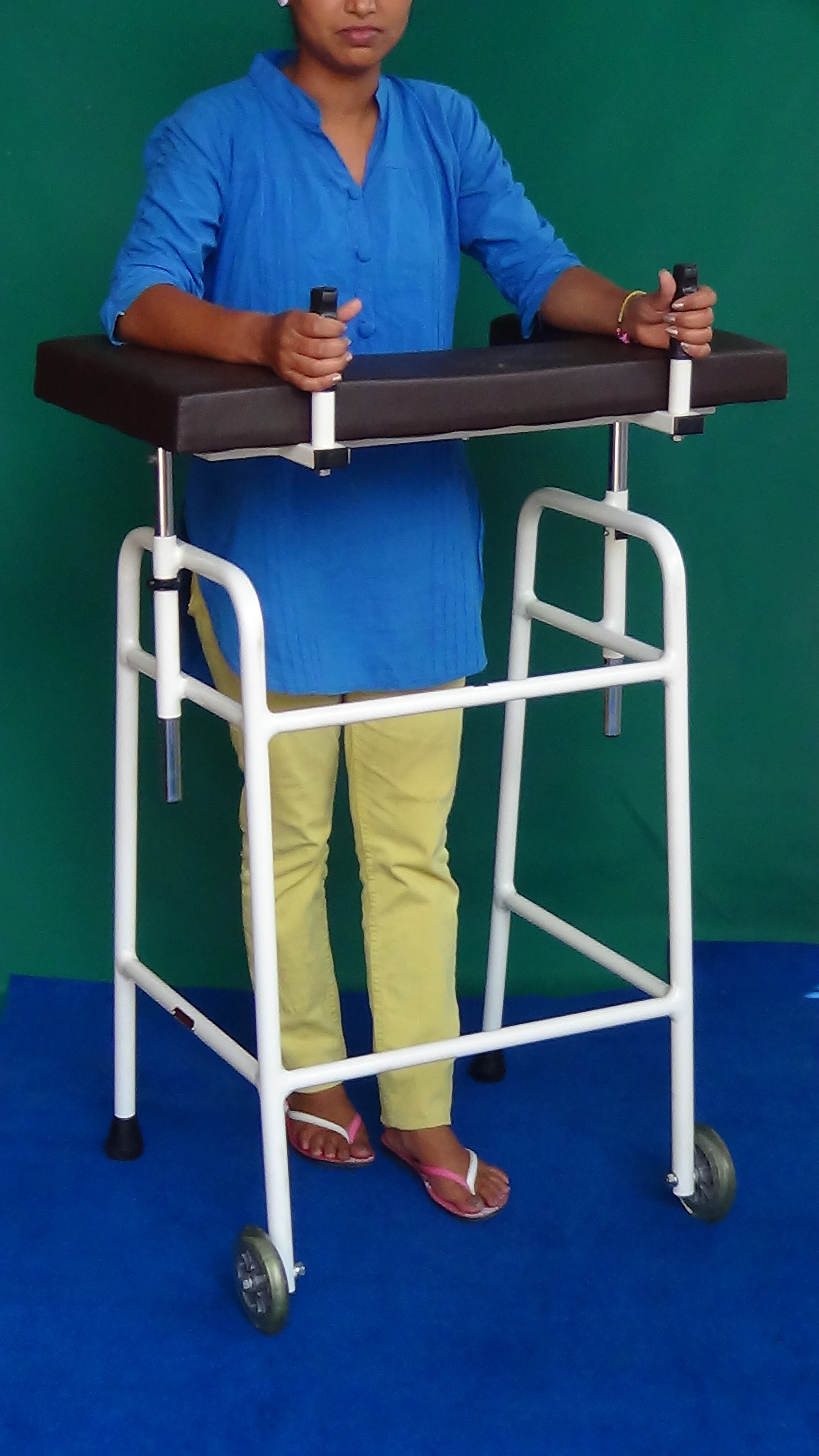 Support Walker With Elbow Support - Iron Frame, 20x22x48 Inches, Off White | Height Adjustable, Foam-padded Arm Supports, Suitable For Gait Training